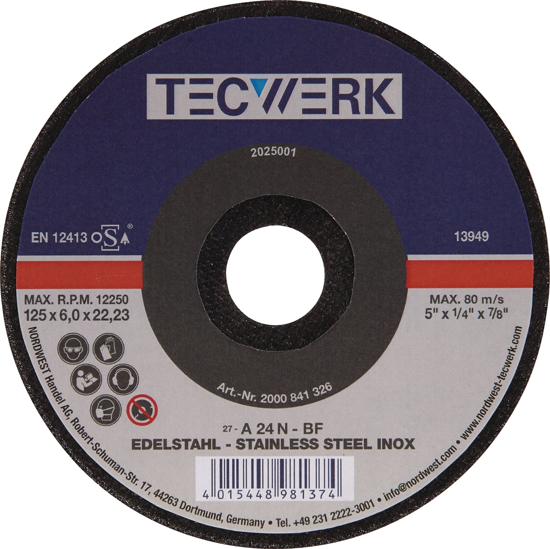 Schruppscheibe INOX D115xS6mm gekr.INOX Bohr.22,23mm TECWERK