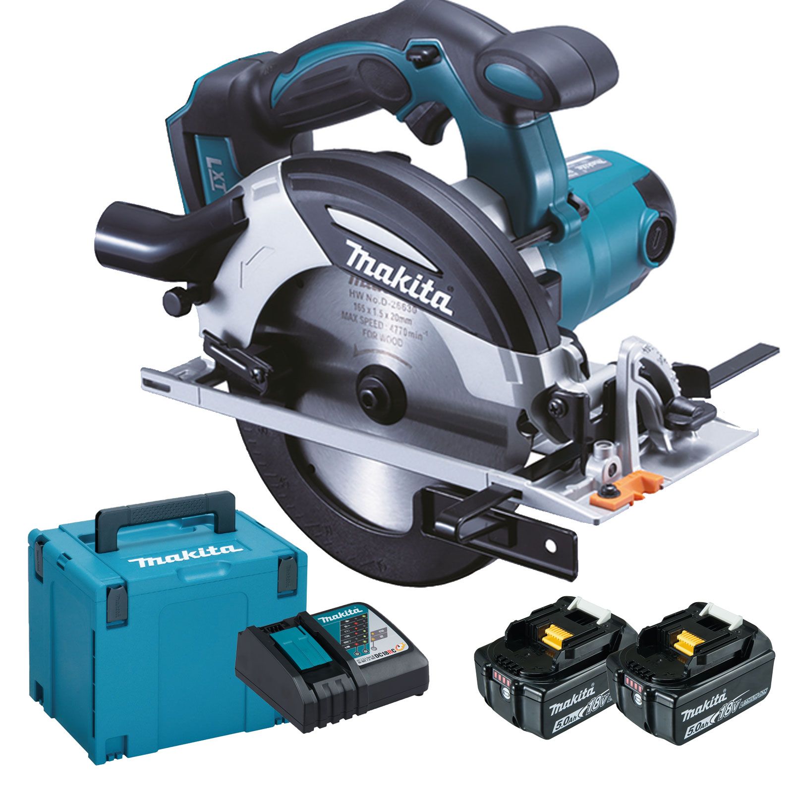 Makita DHS630RTJ Akku-Handkreissäge 66 mm 18 V Ø 165 mm / 2x 5,0 Ah Akku + Ladegerät im Makpac