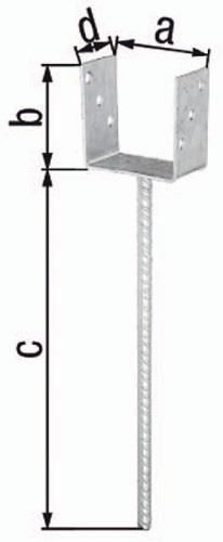 GAH Alberts U-Pfostenträger ETA-10/0210 101x100x400x60mm TZN m.ext.langem Betonanker - 214418