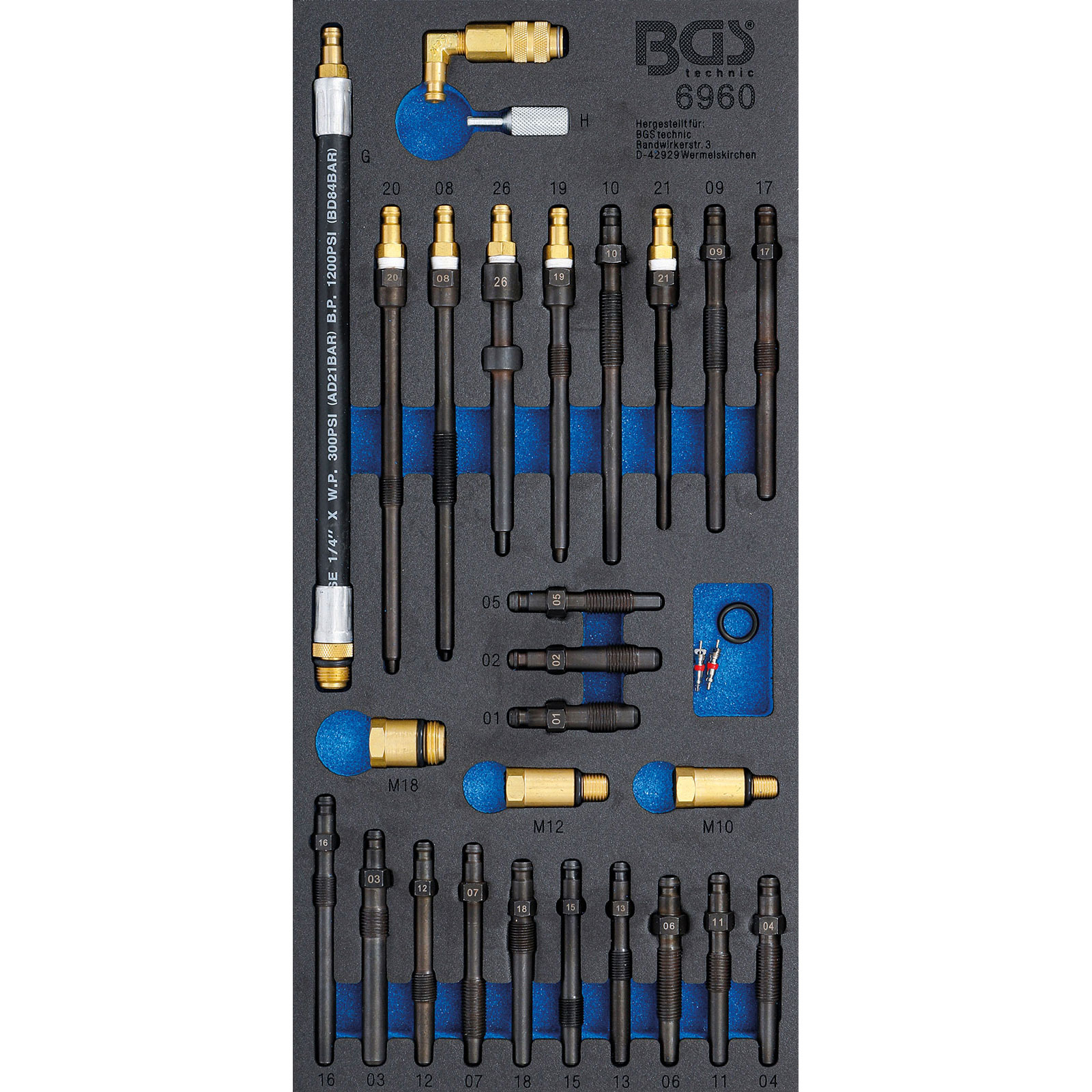 BGS Werkstattwageneinlage 1/3: Adapter-Satz für Kompressions- und Druckverlusttester 30tlg. - 6960