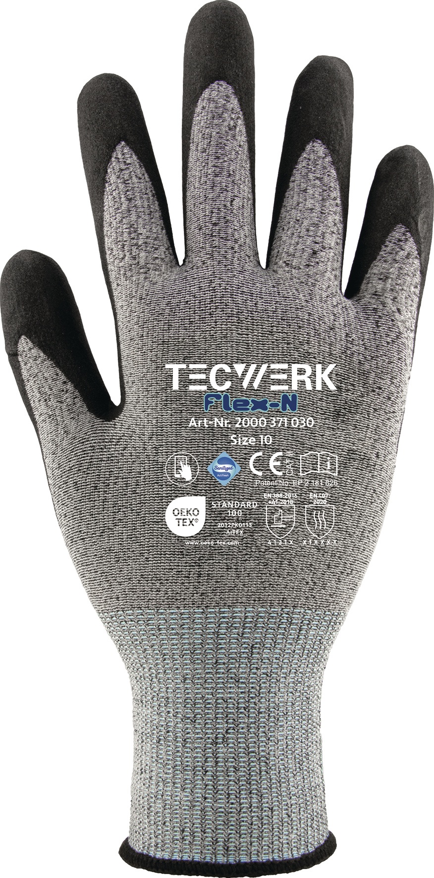 Handschuhe FlexN Gr.8 grau/schwarz EN 388 PSA II TECWERK