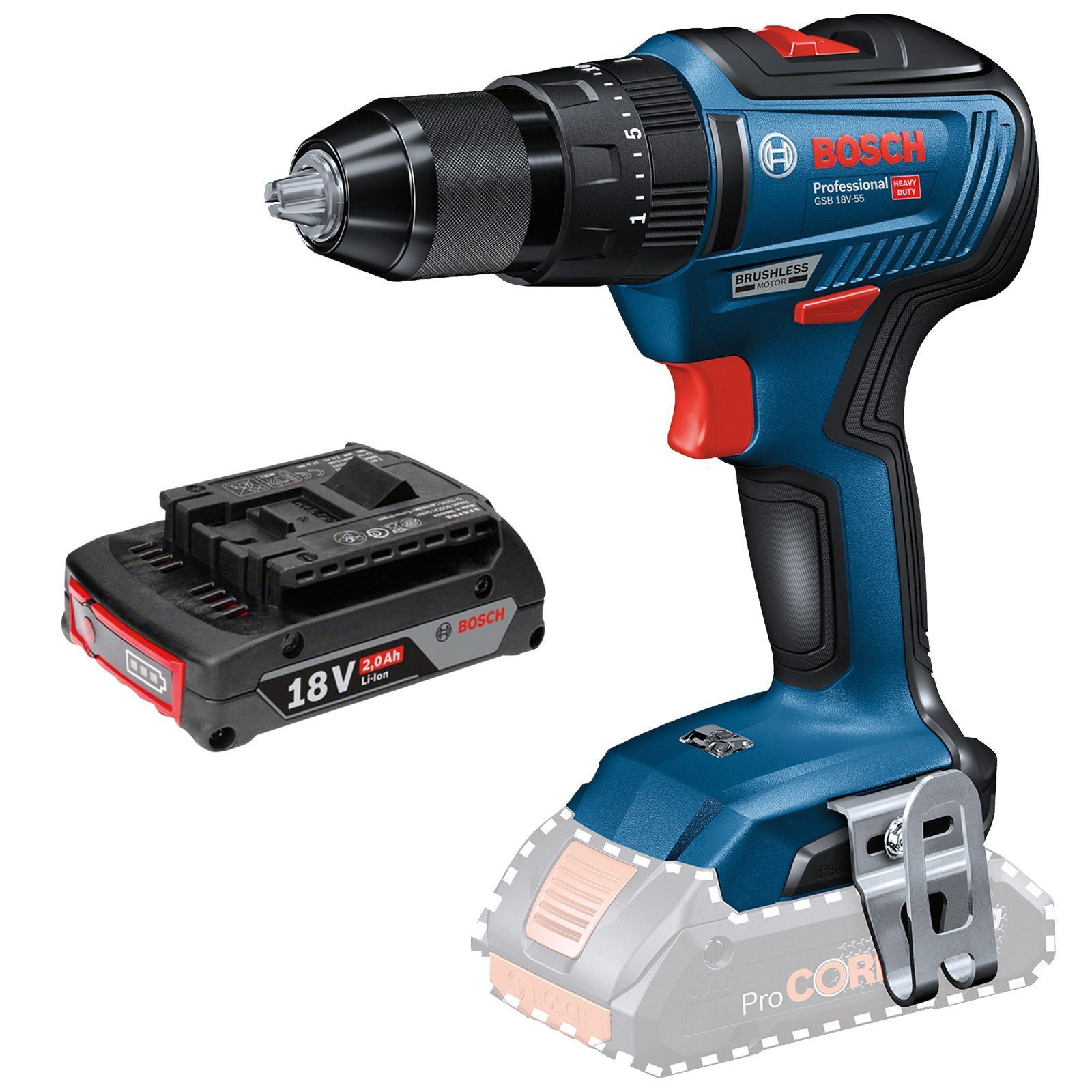 Bosch Akku-Schlagbohrschrauber GSB 18V-55 / 1x 2,0 Ah Akku