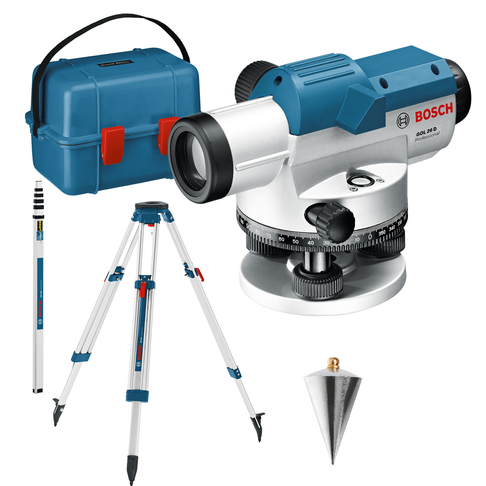 Bosch optisches Nivelliergerät GOL 26 D mit Baustativ BT 160 + Messstab GR 500 in Transportkoffer - 061599400E