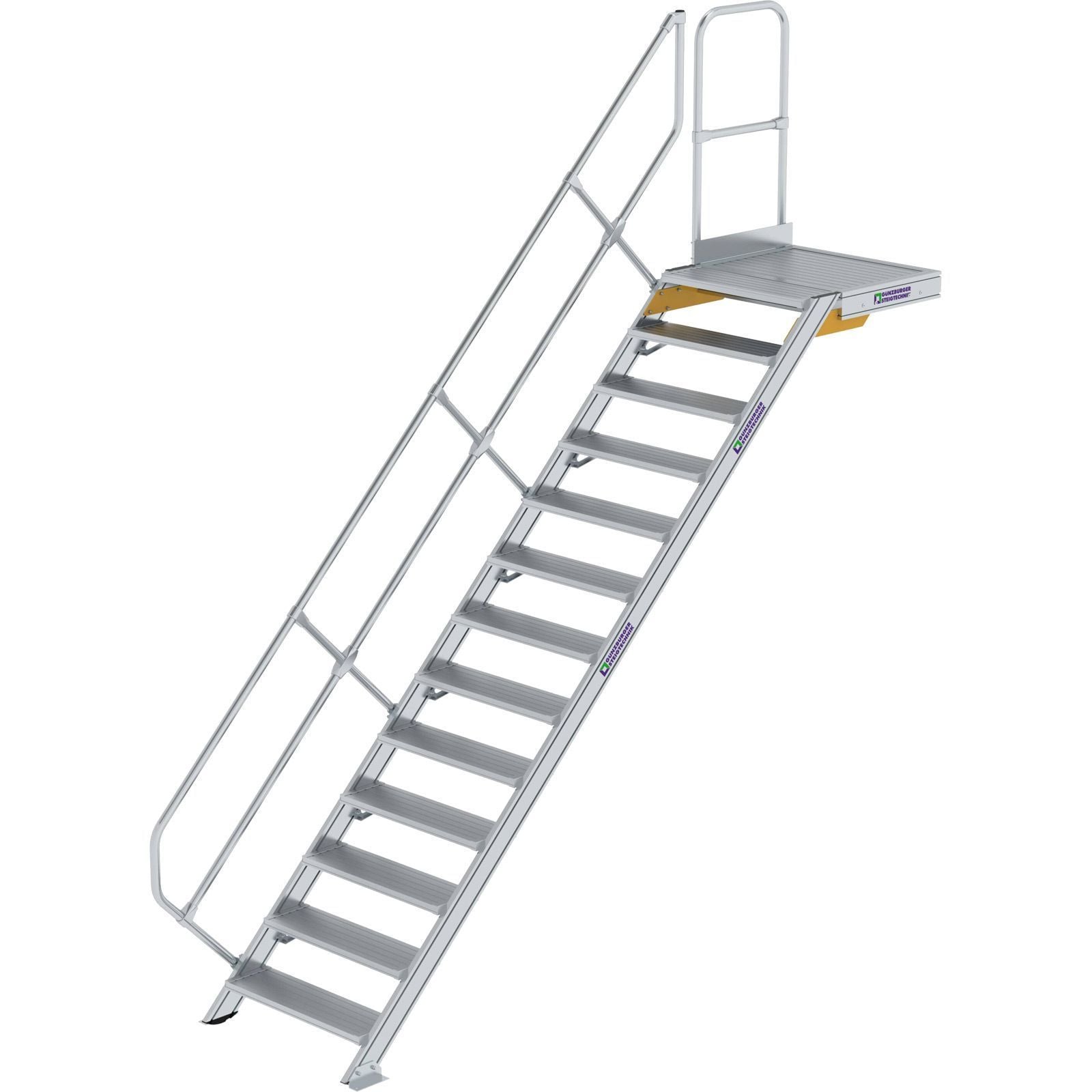 Günzburger Steigtechnik Treppe mit Plattform 45° Stufenbreite 800 mm 13 Stufen Aluminium geriffelt - 600453