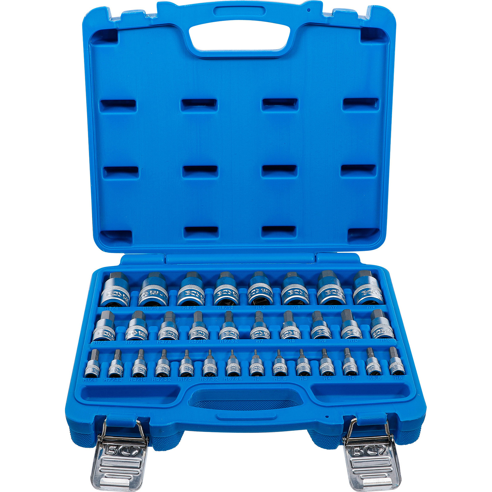 BGS Bit-Einsatz-Satz Antrieb Innenvierkant 6,3 mm (1/4") / 10 mm (3/8") / 12,5 mm (1/2") Innensechskant 2 - 19 mm / 1/4 - 9/16" Metrisch und Zollgrößen 32tlg. - 74258