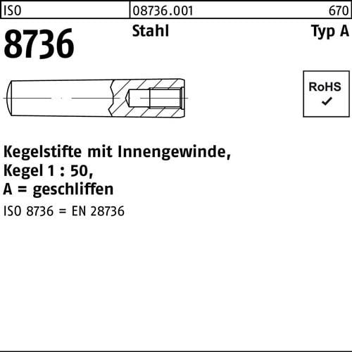 Kegelstift ISO 8736 Innengewinde A 10x 28 Stahl Kegel 1:50 10 Stück
