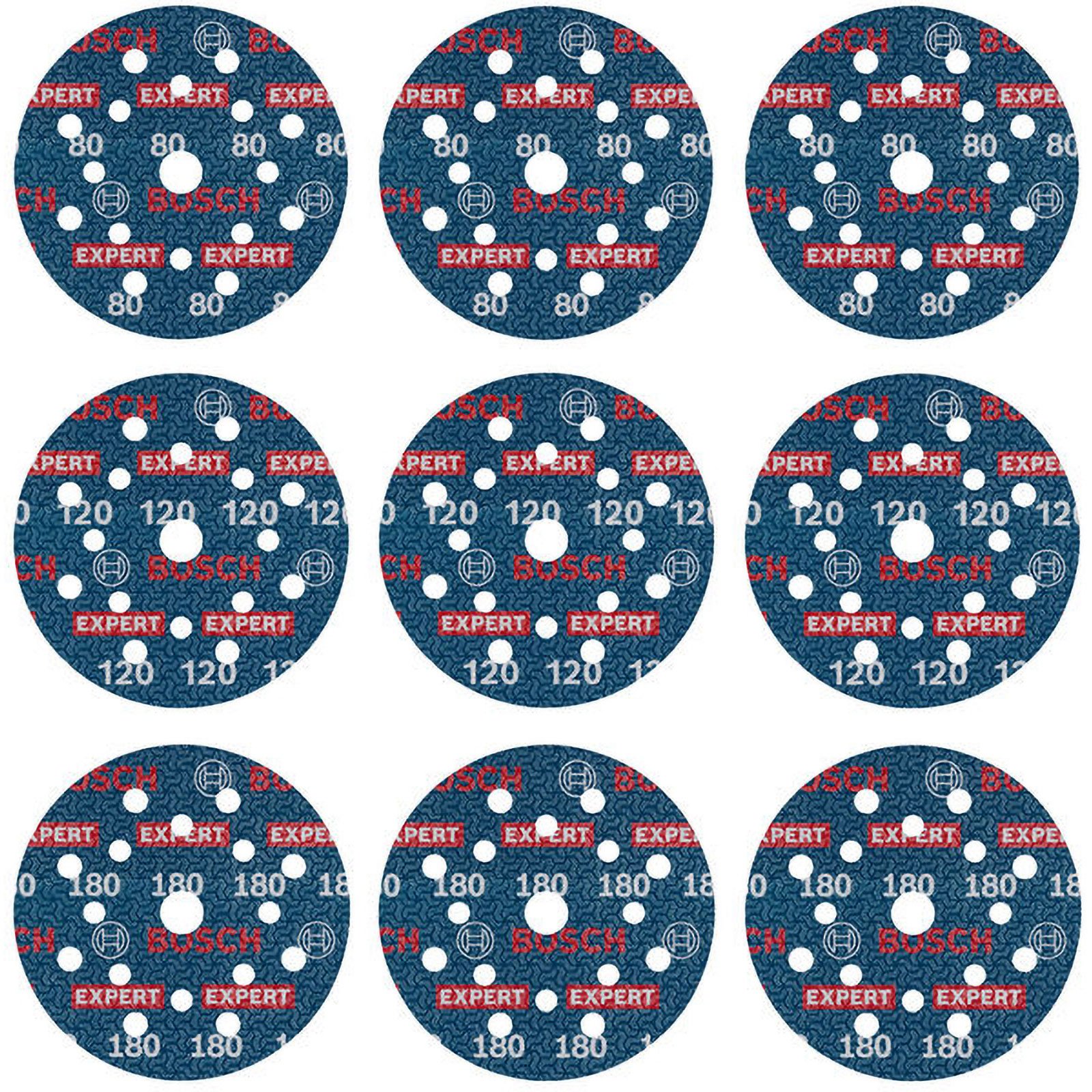 Bosch EXPERT O780 Folienschleifscheiben-Set 125 mm G80 G120 G180 9tlg. - 2608902407