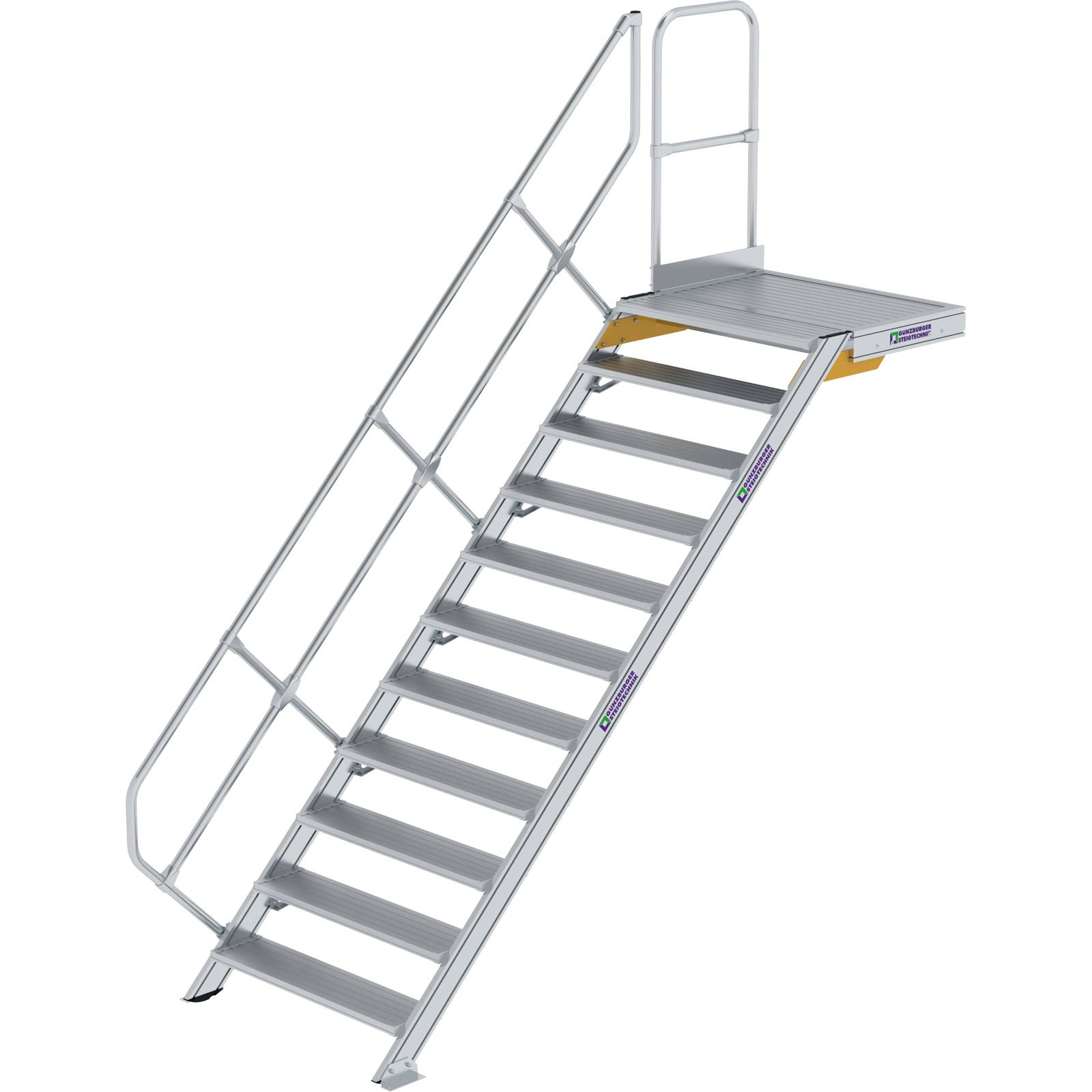 Günzburger Steigtechnik Treppe mit Plattform 45° Stufenbreite 1.000 mm 11 Stufen Aluminium geriffelt - 600471