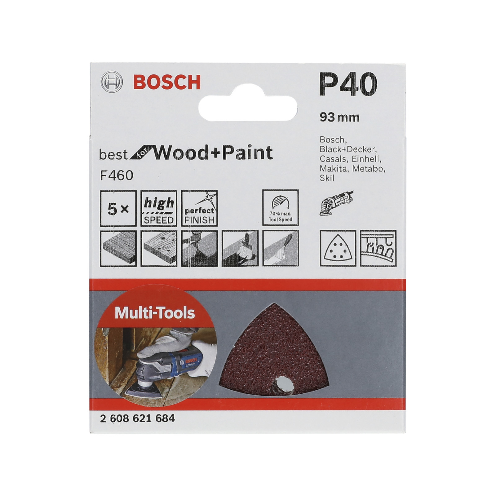 Bosch Schleifblatt F460 Best for Wood and Paint 93 mm 40 5er-Pack - 2608621684