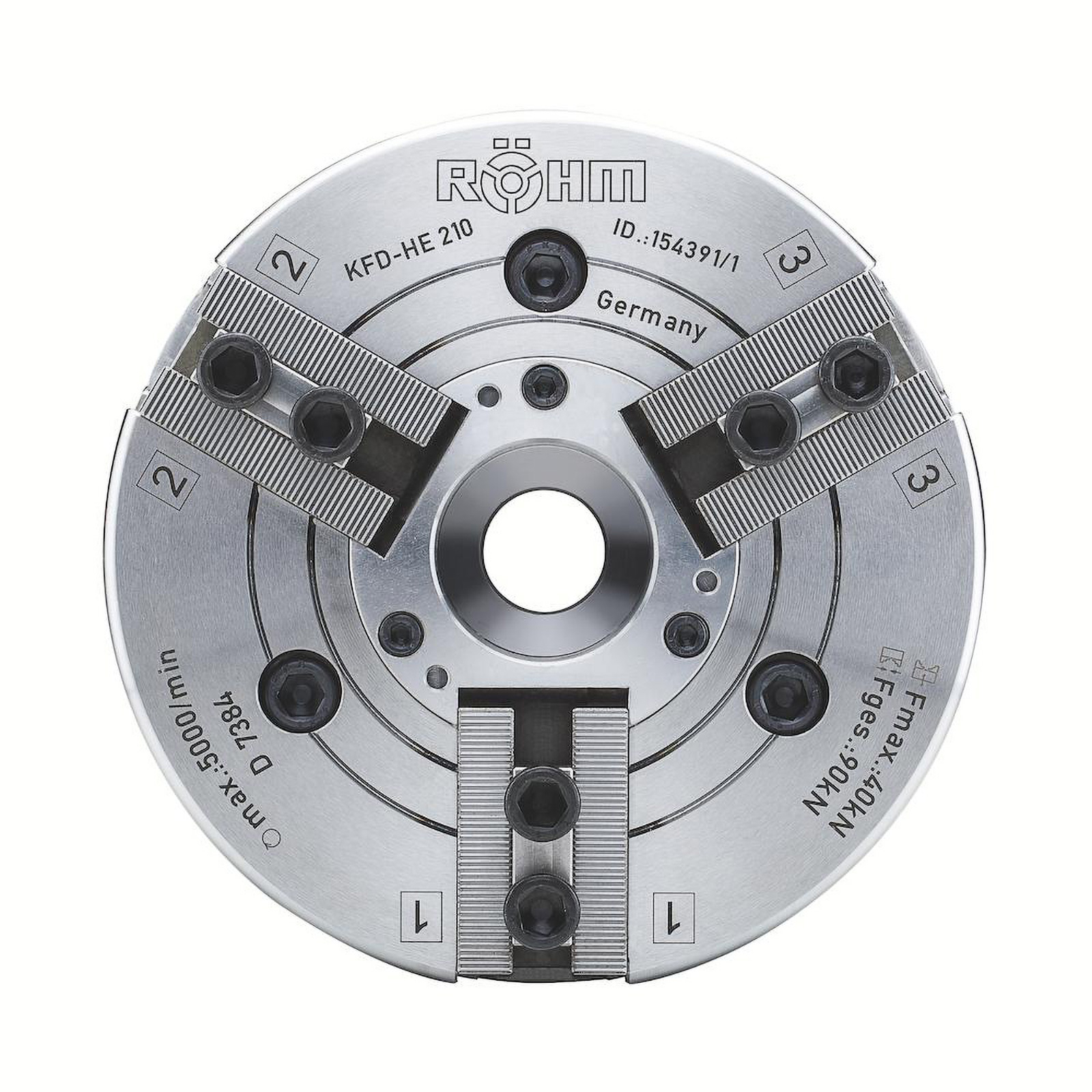 Röhm Kraftspannfutter KFD-HE 254, 3-Backen, Spitzverzahnung 60°, neutrale Ausführung - 154392