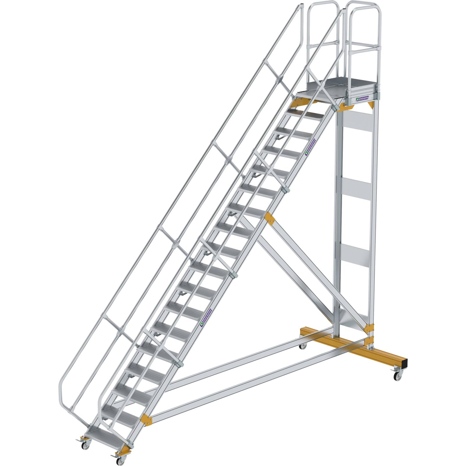 Günzburger Steigtechnik Plattformtreppe 45° fahrbar Stufenbreite 0,6 m 18 Stufen Aluminium geriffelt - 600778