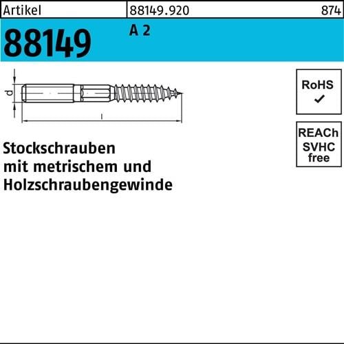 Stockschraube R 88149 Typ 23 E M8x 160 A 2 50 Stück