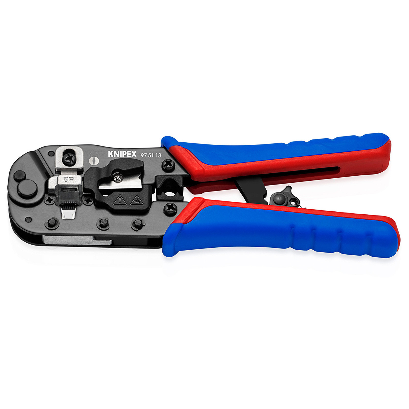 Knipex Crimpzange für Westernstecker brüniert, mit Mehrkomponenten-Hüllen 190 mm - 975113