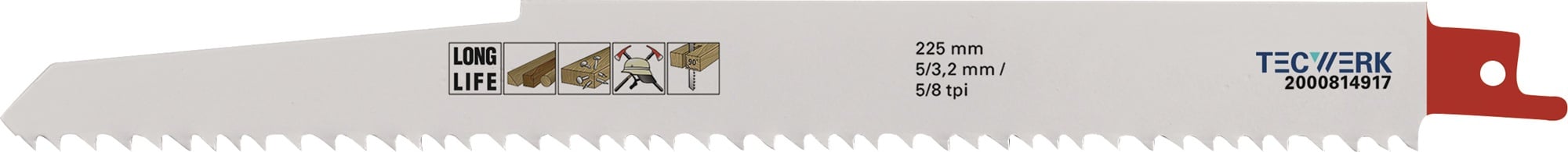 Säbelsägeblatt L.225mm B.22mm TPI 5/8 5/3,2mm 3 St./Karte TW