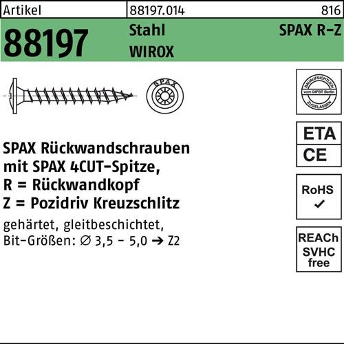 Rückwandschraube R 88197 Spitze/PZ 5x45/41-Z Stahl galv.verz. WIROX 1000St. SPAX