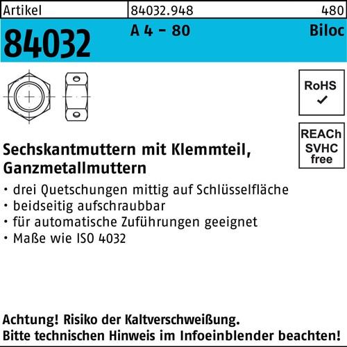 Sechskantmutter R 84032 Biloc Klemmteil M8 A 4 - 80 1000 Stück