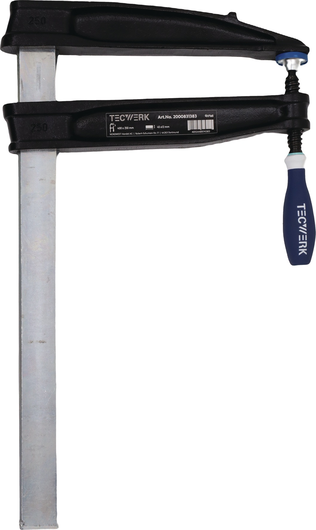Tiefspannschraubzwinge Spann-W.600mm A.200mm 3K-Griff 35x11mm TECWERK