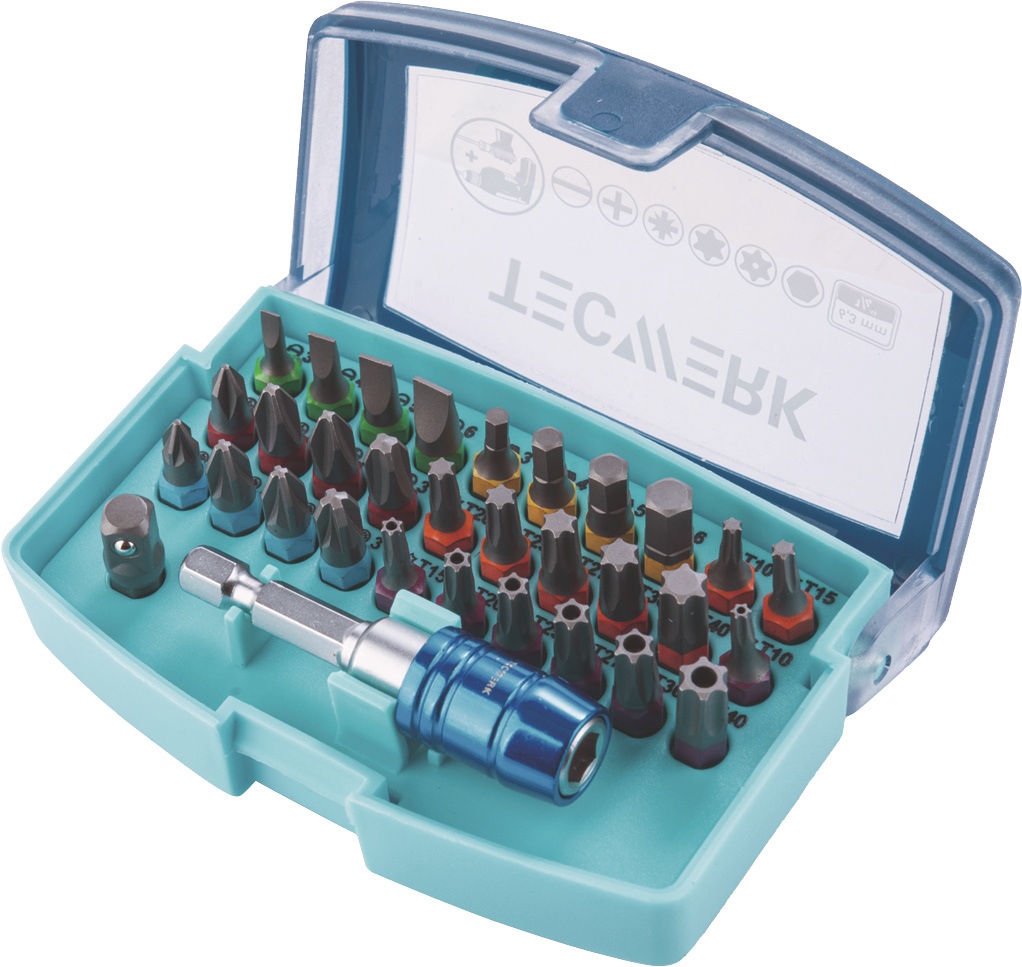Bitsortiment Torsión 32-tlg.Schlitz/PH/PZD/TX/TX-BO/6Kt.Torsionsbits TECWERK