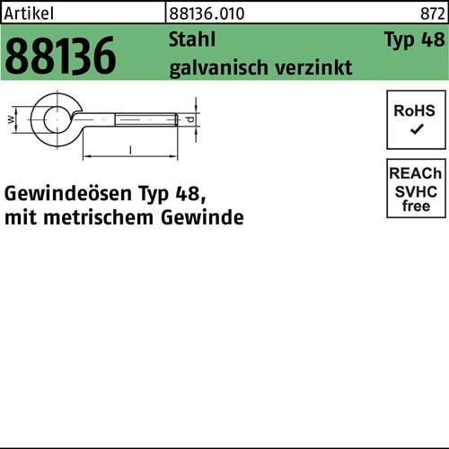 Gewindeöse R 88136 Typ 48 M3x 10 D 5 Stahl galv.verz. 100 Stück