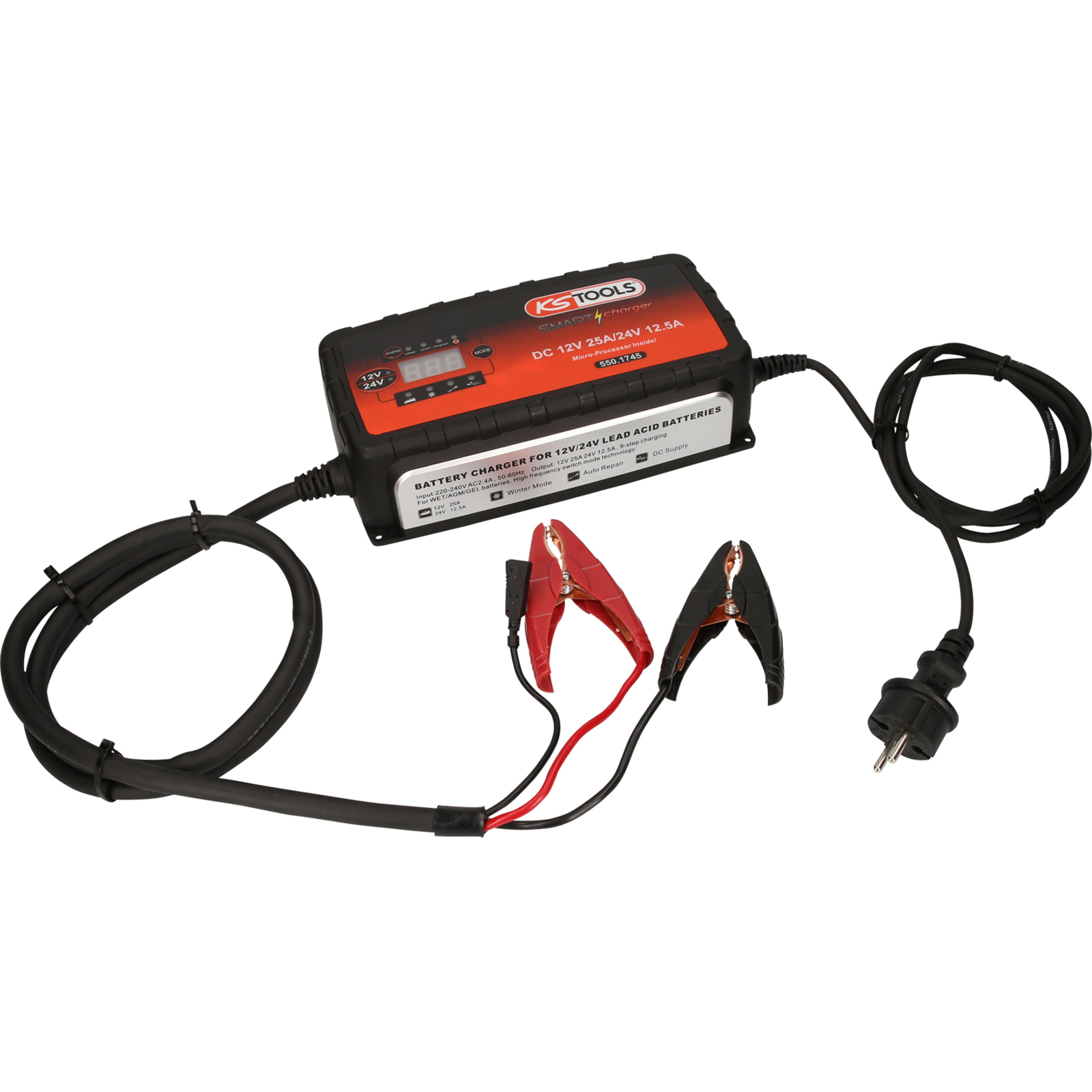 KS TOOLS 12V + 24V SMARTcharger Hochfrequenz-Batterieladegerät 25A/12,5A - 550.1745