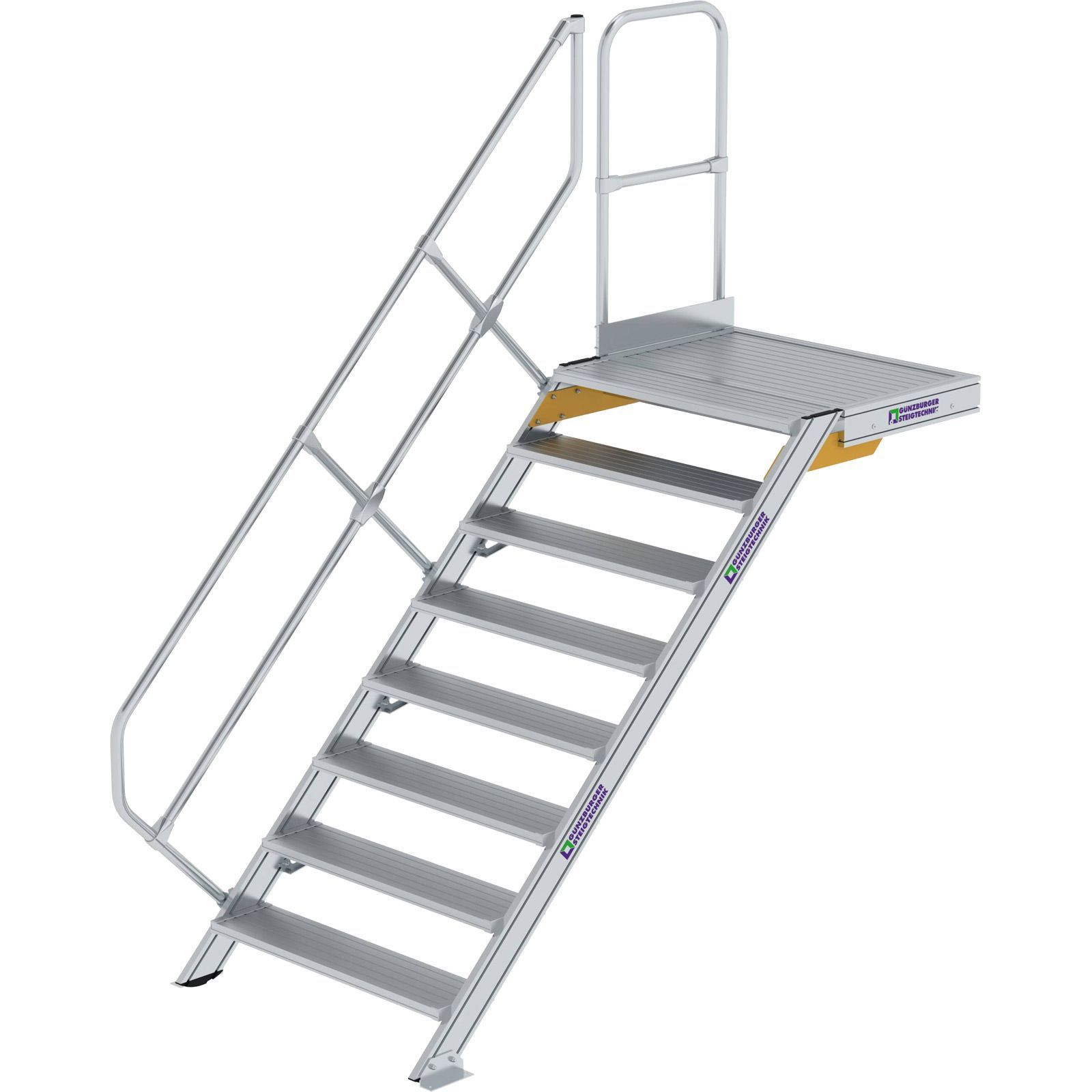 Günzburger Steigtechnik Treppe mit Plattform 45° Stufenbreite 1.000 mm 8 Stufen Aluminium geriffelt - 600468