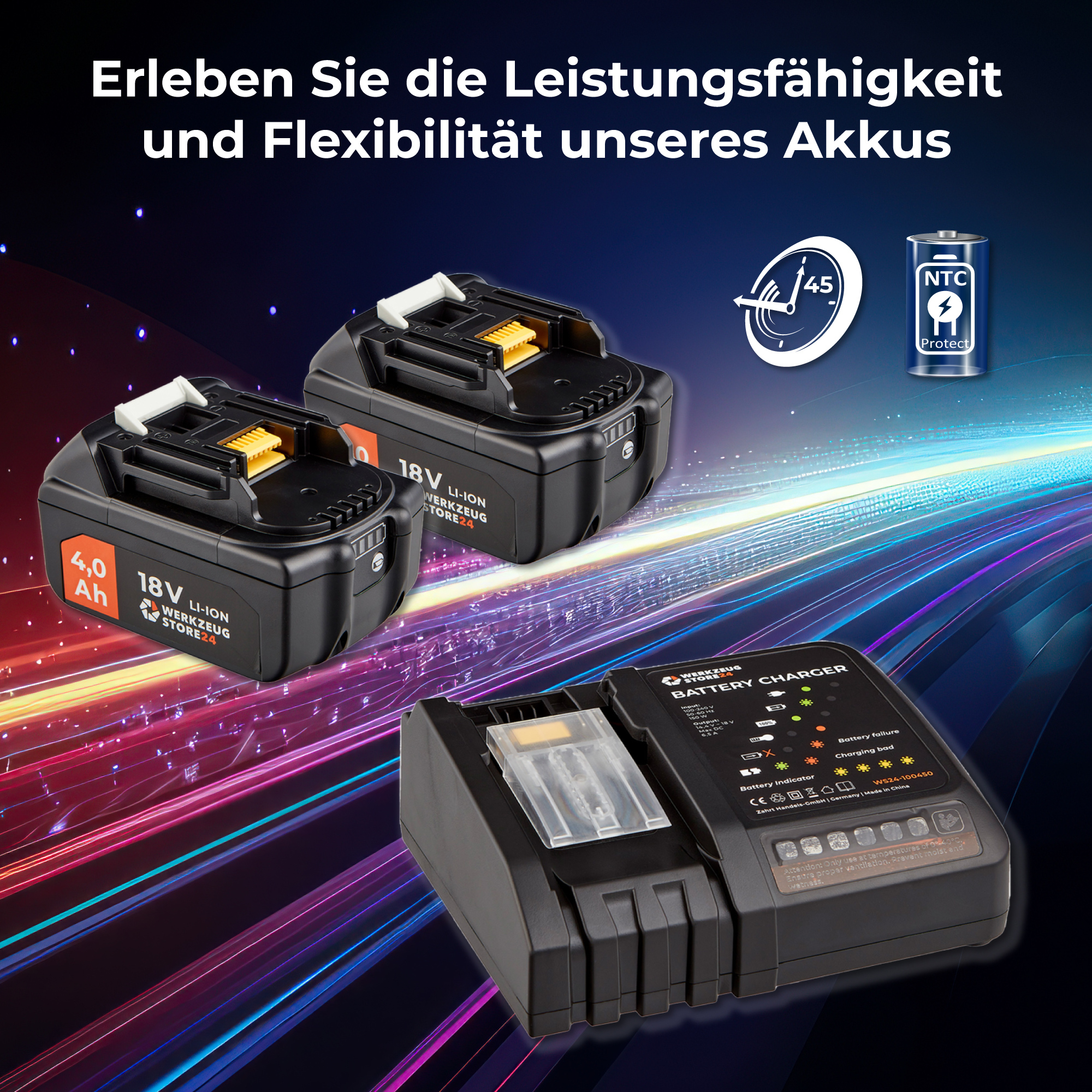 WS24 Akku Starter-Set 18 V / 2x 4,0 Ah Akku + Schnellladegerät