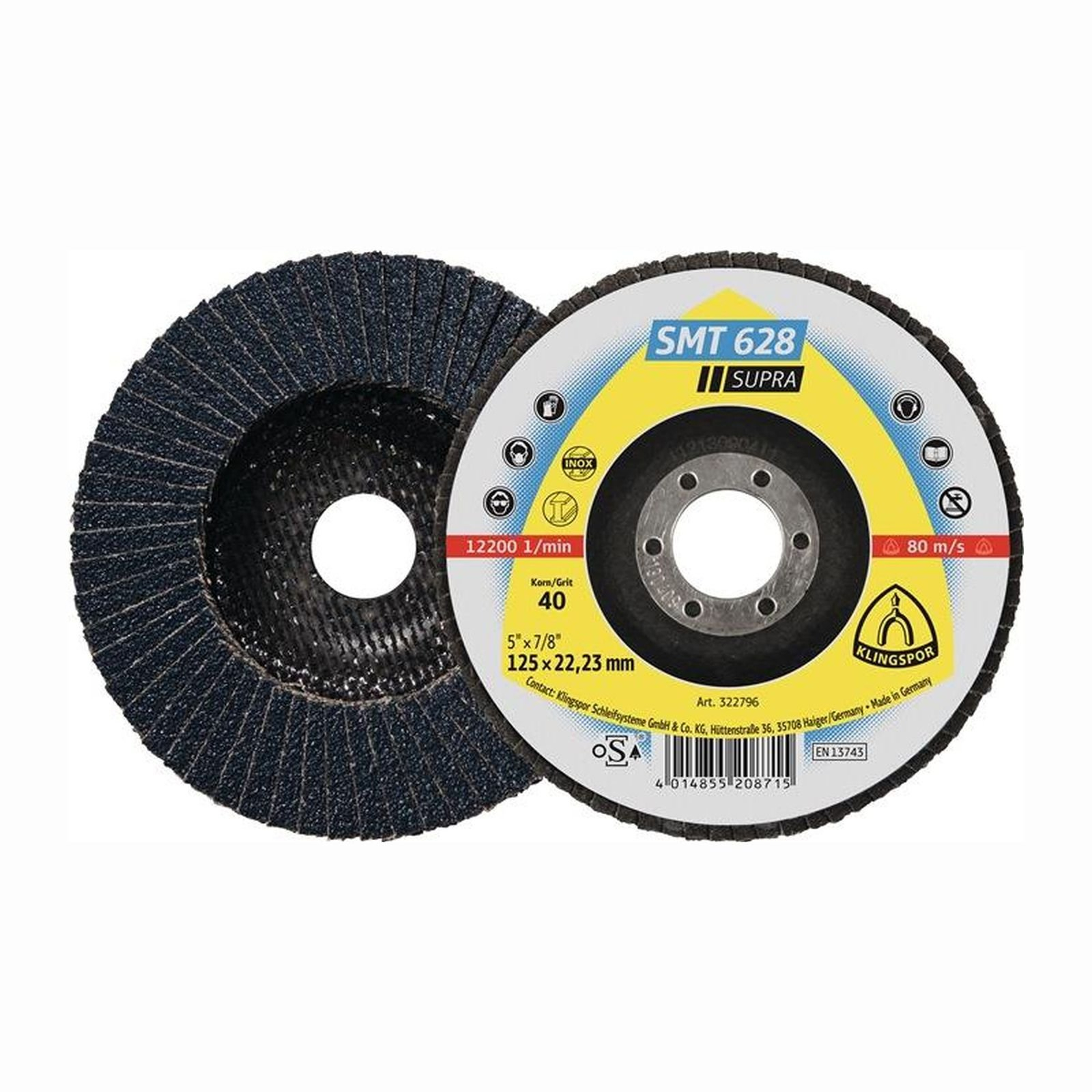 KLINGSPOR 10x Fächerscheibe SMT 628 Supra flach INOX Zirkonkorund