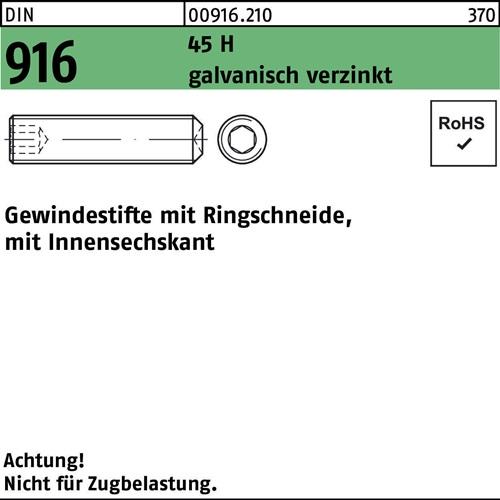 Gewindestift DIN 916 Ringschn./Innen-6kt M4x16 45 H galv.verz. 1000St.