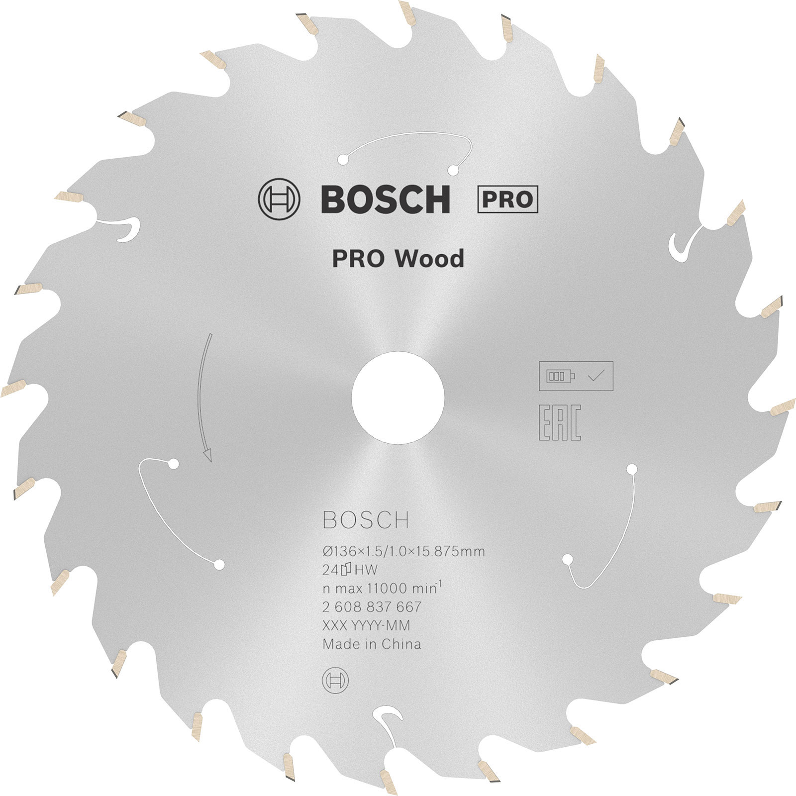 Bosch PRO Wood cordless Blatt für Kreissägen 136 x 1,5 x 15,875 mm - 2608837667