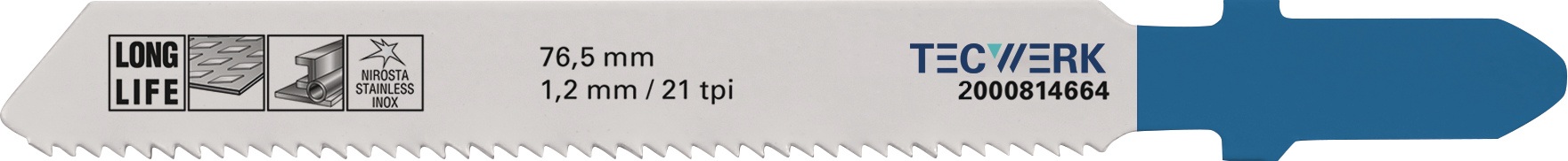 Stichsägeblatt Gesamt-L.76,5mm Zahnt.1,2mm BIM 5 St./Karte TECWERK