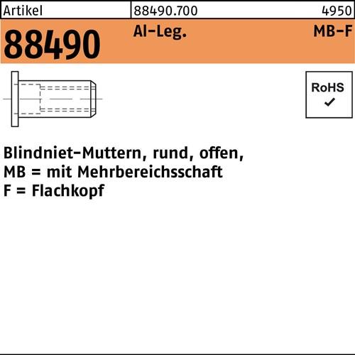 Blindnietmutter R 88490 FLAKO M8/0,5 - 7,5 Aluminium 500 Stück