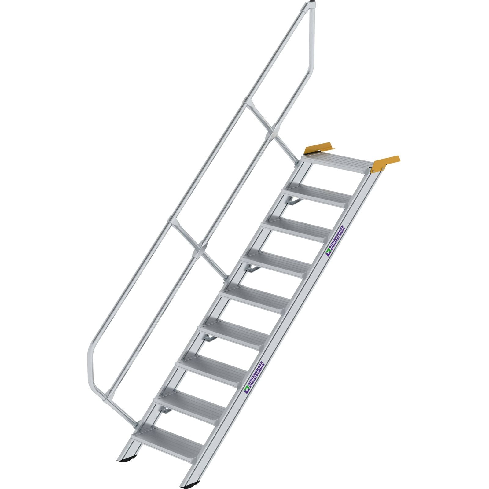 Günzburger Steigtechnik Treppe 45° Stufenbreite 600 mm 9 Stufen Aluminium geriffelt - 600249