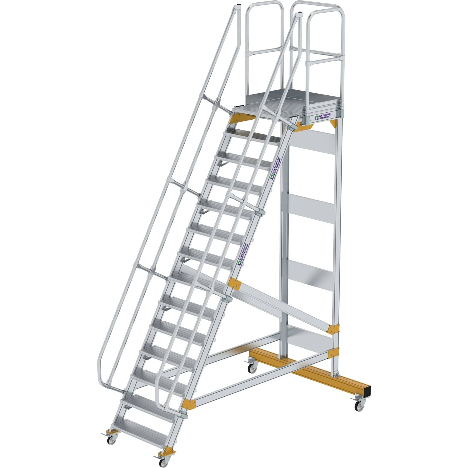 Günzburger Steigtechnik Plattformtreppe 60° fahrbar Stufenbreite 0,8 m 14 Stufen - 600734
