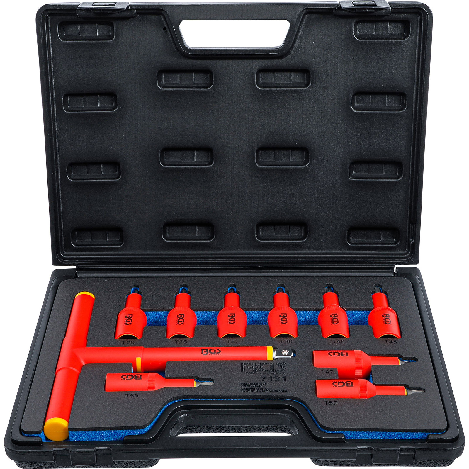 BGS VDE-Bit-Einsatz-Satz Antrieb Innenvierkant 12,5 mm (1/2") T-Profil (für Torx) T20 - T55 10tlg. - 7131