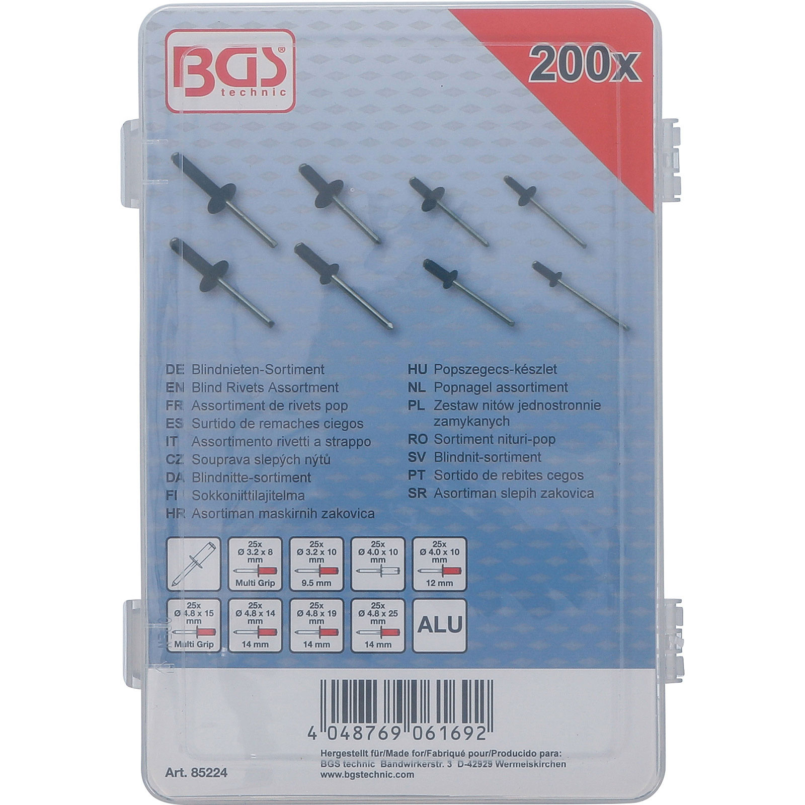 BGS Blindnieten-Sortiment Aluminium Ø 3,2 - 4,8 mm 200tlg. - 85224