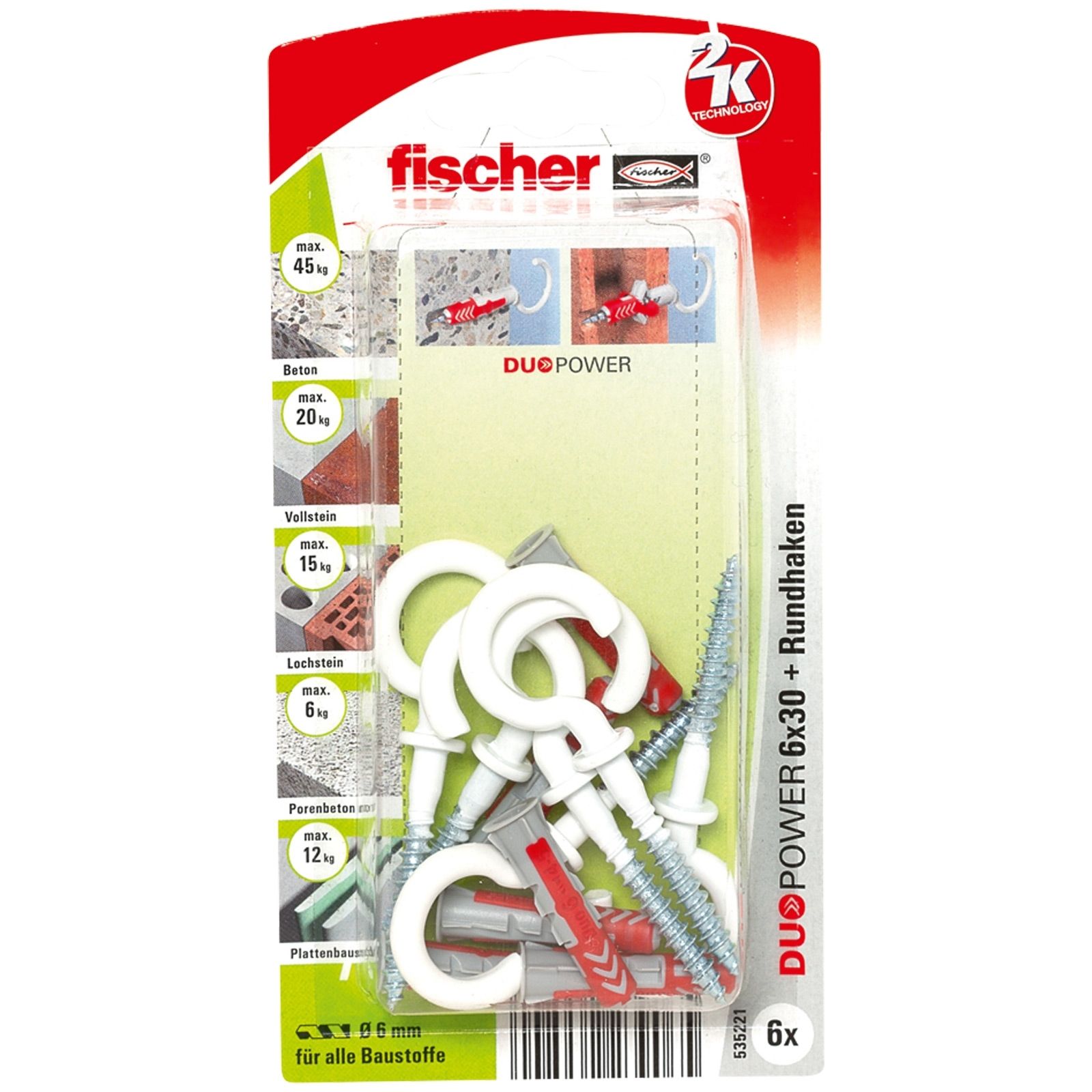 Fischer 6x DUOPOWER 6X30 RH mit Rundhaken, nylonbeschichtet - 535221