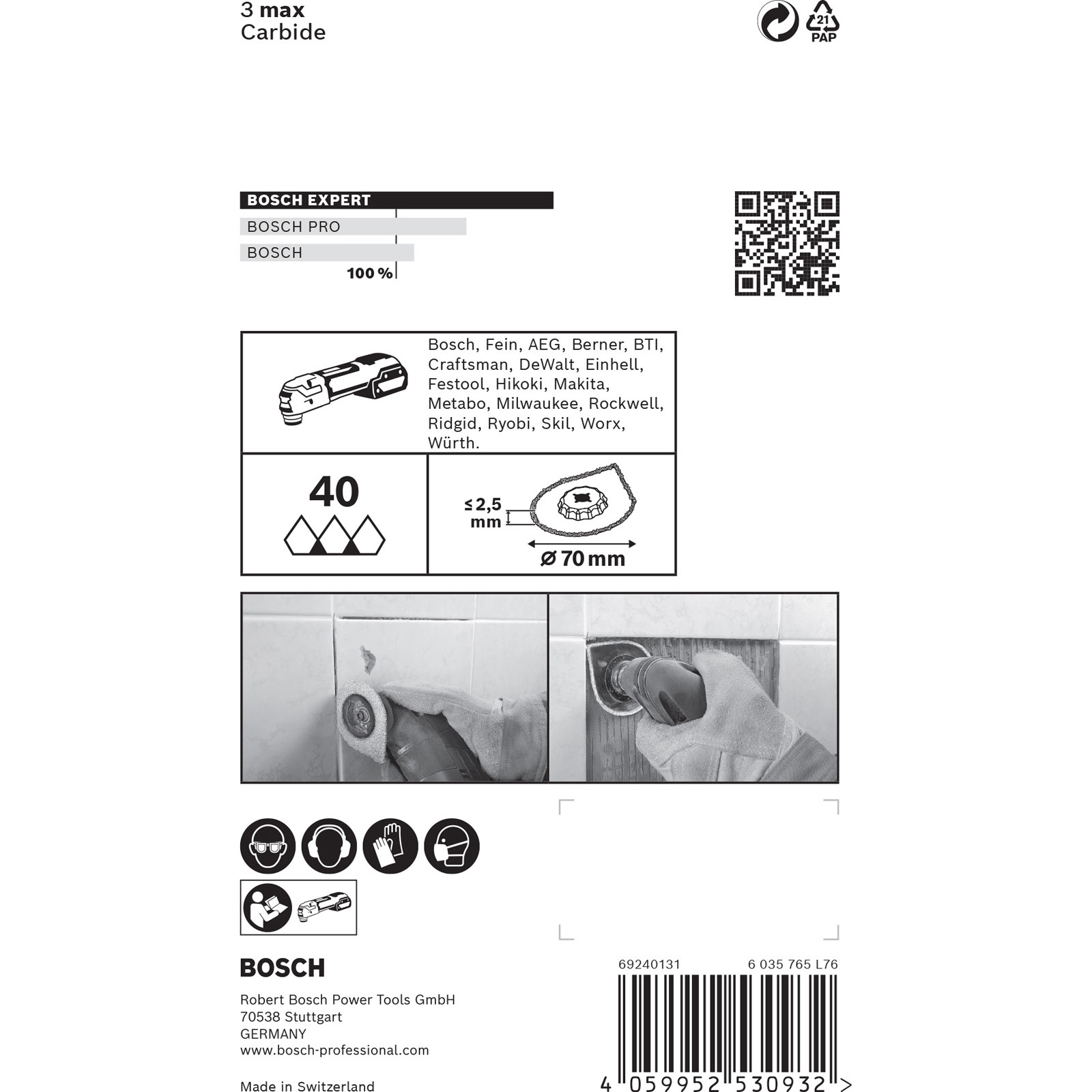 Bosch Expert 3 max AVZ 70 RT4 Starlock Platte zum Entfernen von Fugen für Multifunktionswerkzeuge 70 mm - 2608900041