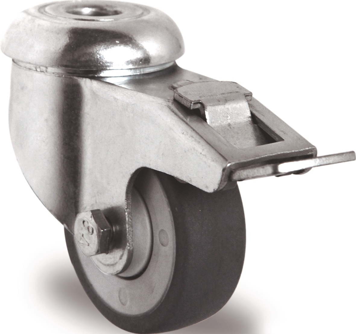 Lenkrolle m.Festst.D.100mm Trgf.100kg m.Rückenloch 11mm Kugell.Gum.grau TECWERK