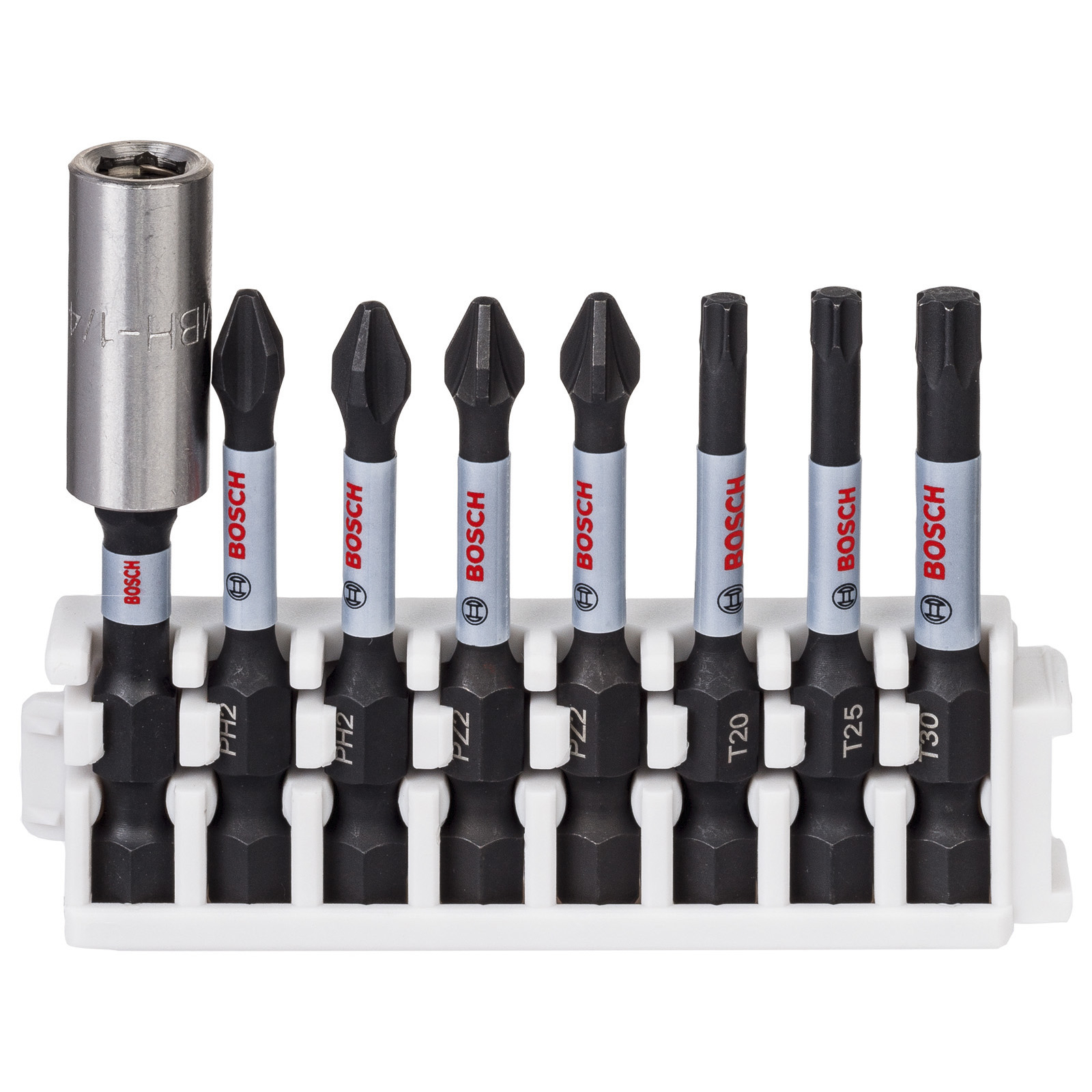 Bosch PRO Impact Set mit Standard-Bithalter und Pick and Click-Einsätzen PH2(x2); PZ2(x2); T20; T25; T30; BH 55 mm 8-tlg. - 2608522326