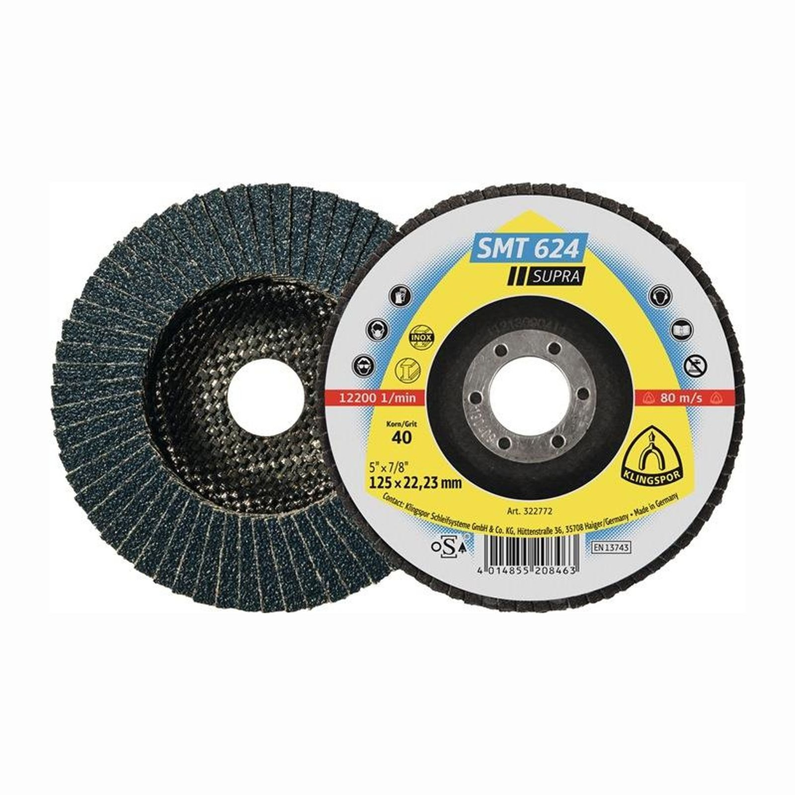 KLINGSPOR 10x Fächerscheibe SMT 624 Supra 12° konisch INOX Zirkonkorund