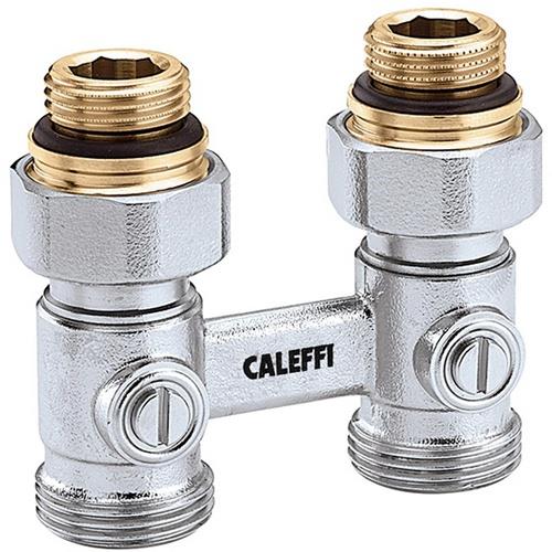 CA Zweirohr Hahnblock Durchgang 1/2Zoll AG X 3/4Zoll AG, Red.-Nippel