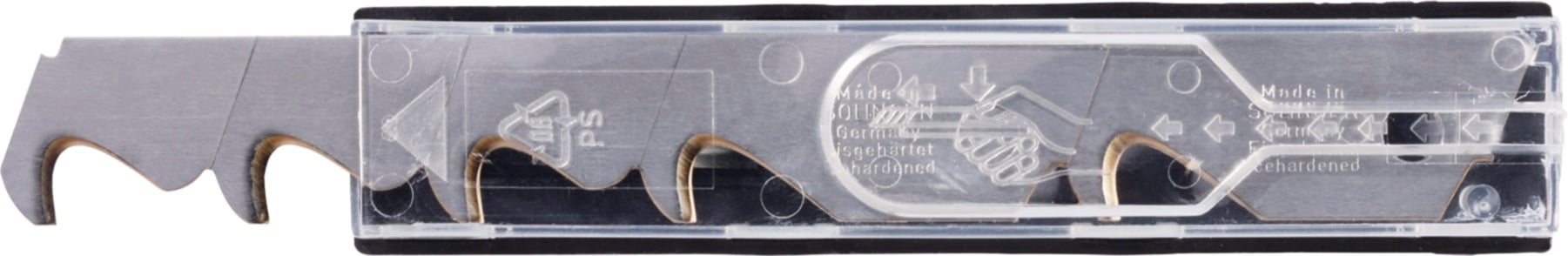 Abbrechhakenklinge L104,5xB17,7xS0,5mm TiN 3 Sollbruchstellen 10 St./Spender