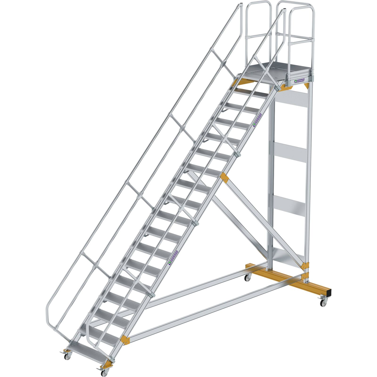 Günzburger Steigtechnik Plattformtreppe 45° fahrbar Stufenbreite 0,8 m 18 Stufen Aluminium geriffelt - 600798