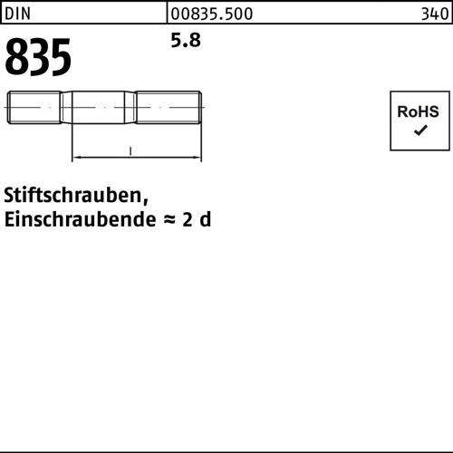 Stiftschraube DIN 835 M6x 16 5.8 Einschraubende=2d 100 Stück