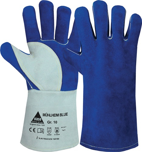 HASE Schweißerhandschuhe Mühlheim Blue Gr. 9 blau / grau Rindspaltleder - 301080-9