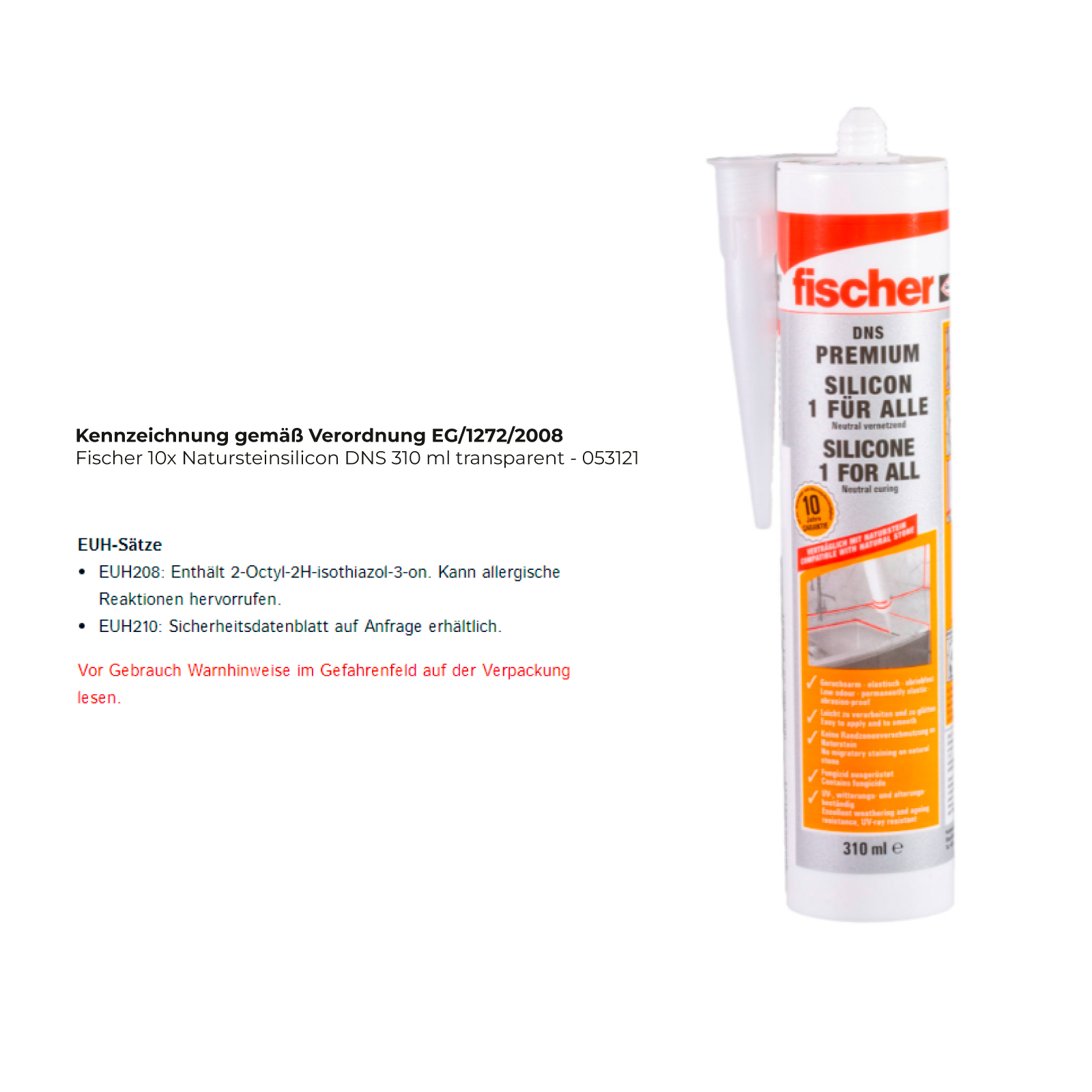 Fischer 10x Natursteinsilicon DNS 310 ml transparent - 053121