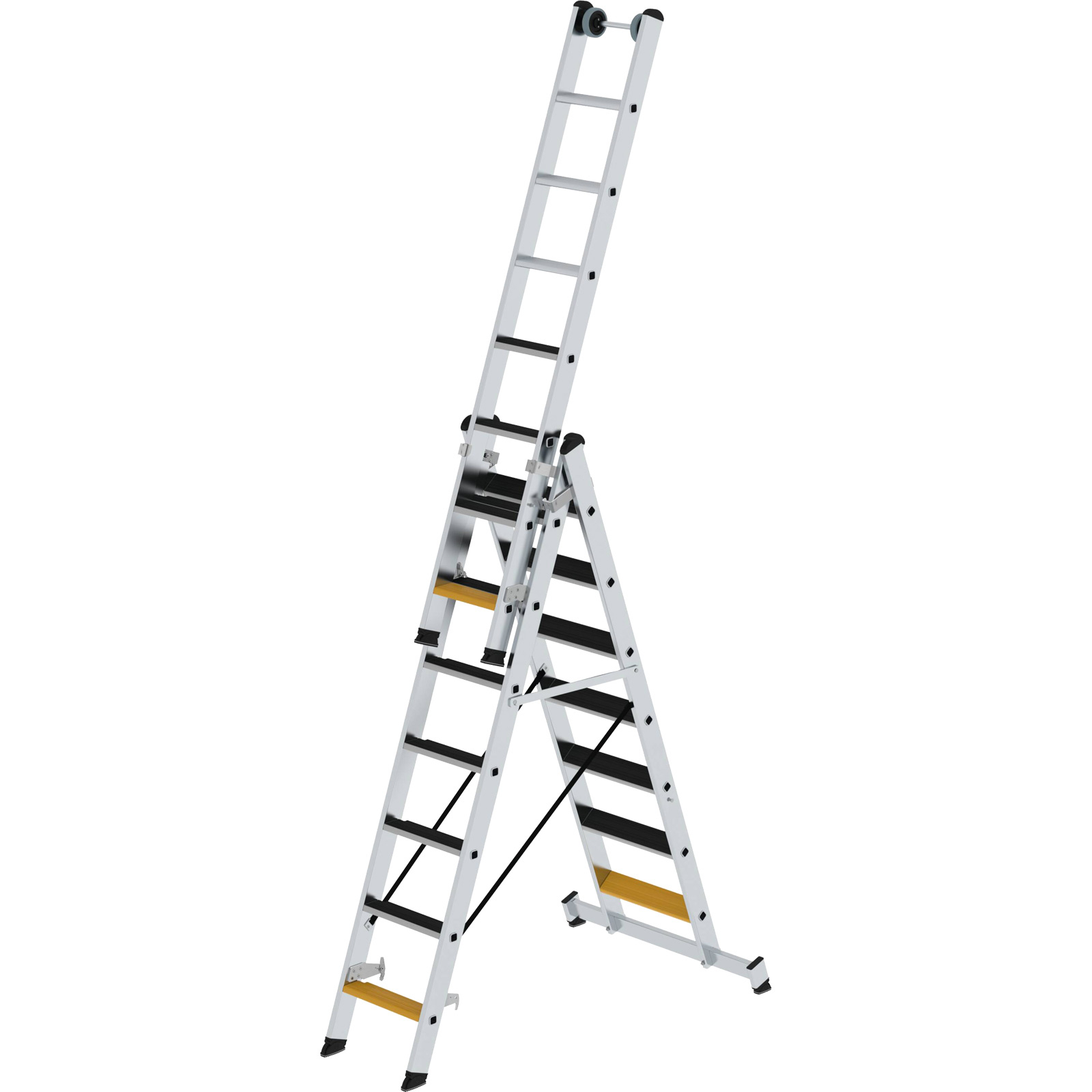 Günzburger Steigtechnik Stufen-Mehrzweckleiter 3tlg. mit nivello-Traverse und clip-step R13 3 x 7 Stufen - 033322