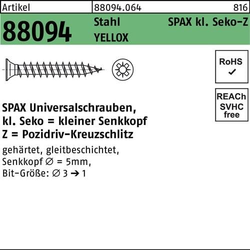 Schraube R 88094 SEKO kl. Spitze/PZ 3x10/7-Z Stahl galv.verz. gelb 1000St. SPAX