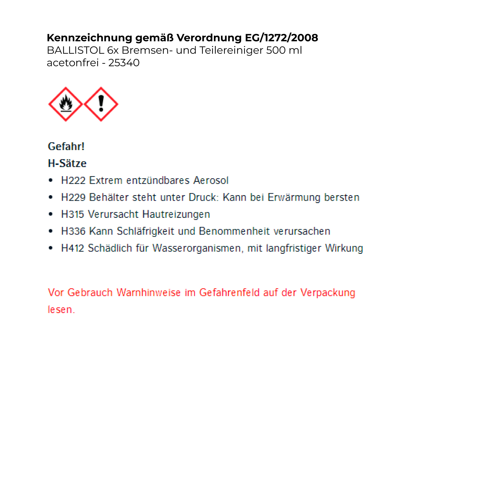 BALLISTOL 6x Bremsen- und Teilereiniger 500 ml acetonfrei - 25340