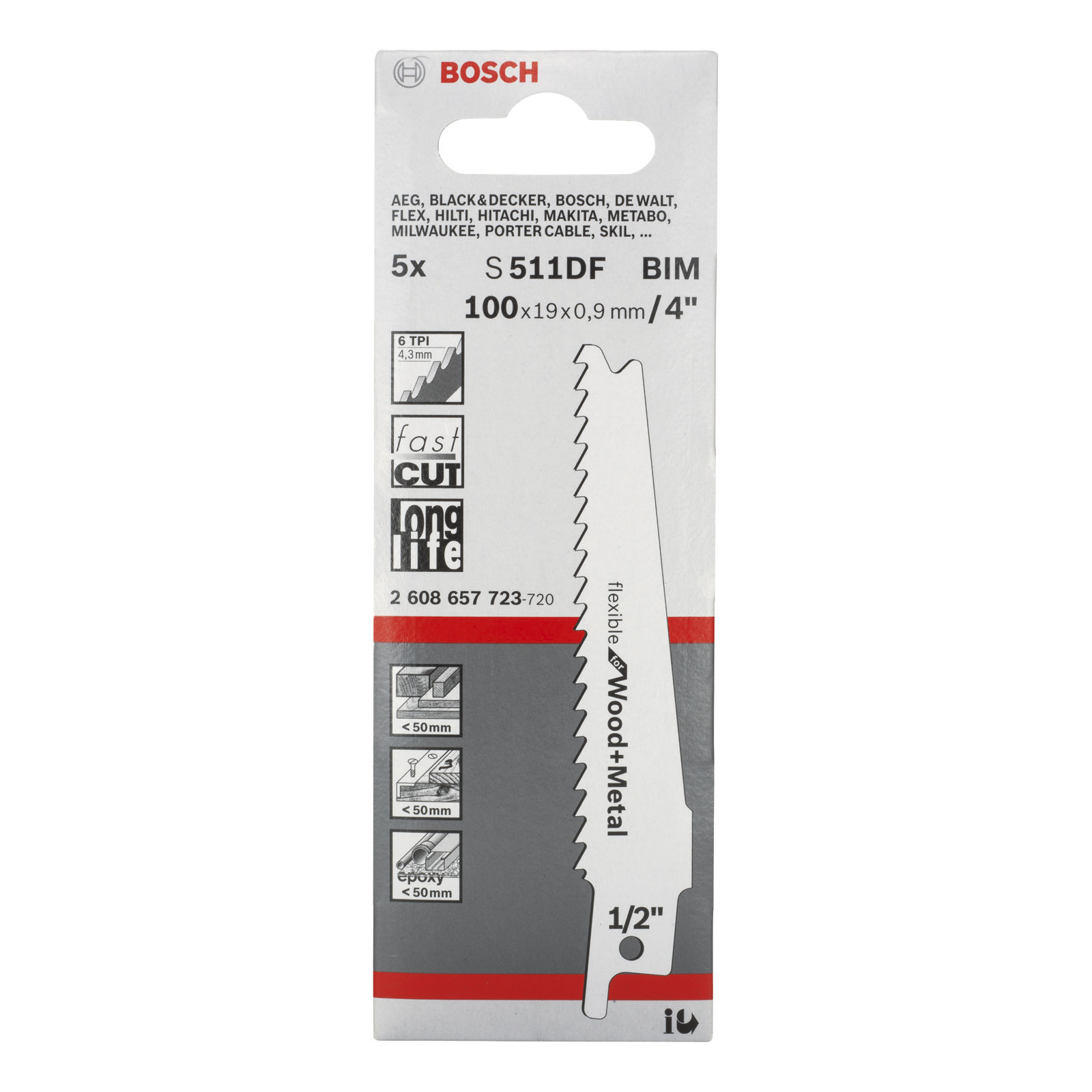 Bosch 5x Säbelsägeblatt S 511 DF Flexible for Wood and Metal - 2608657723